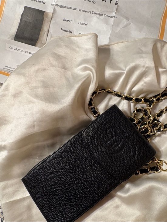 CHANEL Handbags - CHANEL Black Caviar Leather Phone Pouch with Embossed CC Flap
